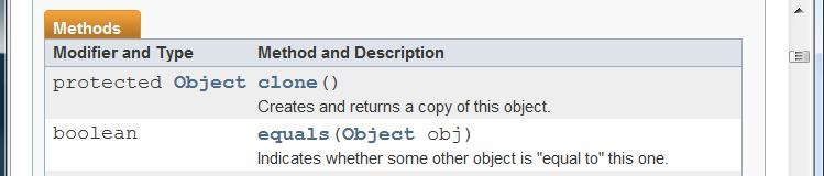 Object methods It does own several methods, among which are the following: Object clone() Creates and returns a copy