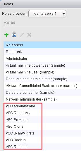 Authentication and user management with vcenter RBAC and Data ONTAP RBAC 85 The roles VSC provides allow you to perform the following tasks: Role VSC Administrator VSC Read-only Description Provides
