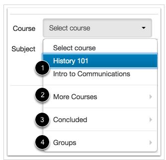CONVERSATION INBOX AND COMPOSING MESSAGES To start a new message, click the Compose icon. In the Courses drop-down menu, select the course.