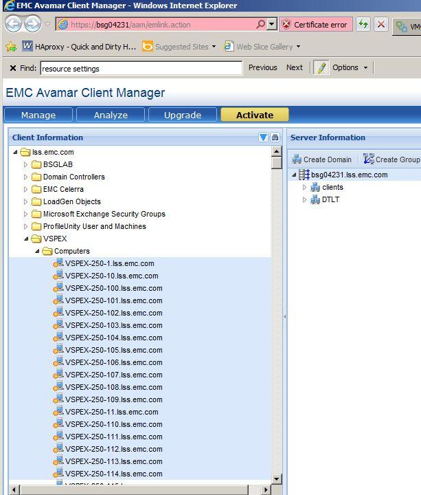 (noted by light-blue shading). Figure 46. Select virtual desktop clients in Avamar Client Manager 10.