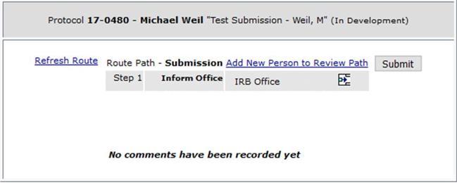 If you are a student researcher, click the Add New Person to Review Path link at the top of the window. A new window will open. In the text field begin typing the last name of your advisor.