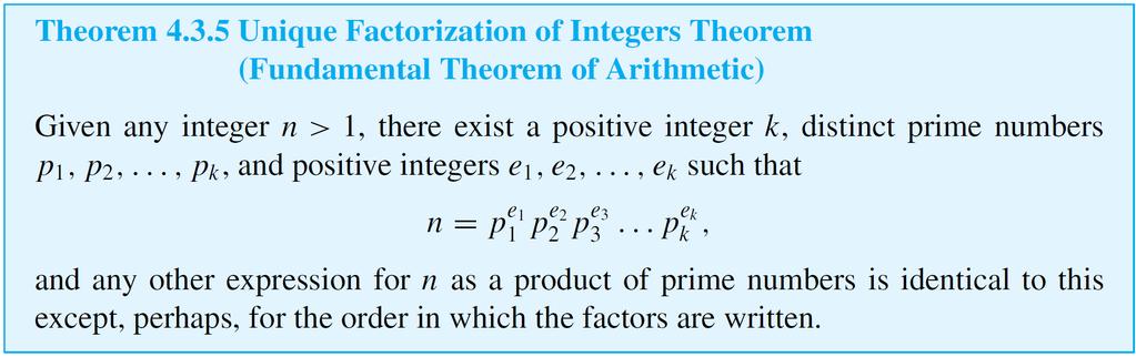The Unique Factorization of Integers Theorem The Unique Factorization of Integers Theorem The most comprehensive statement about divisibility of integers is contained in the unique factorization of