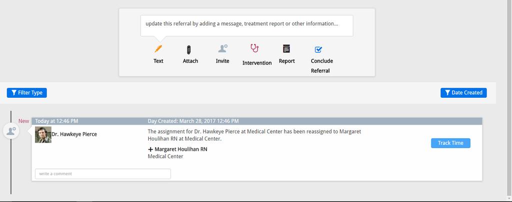 A note will appear at the bottom of the referral showing that the referral was reassigned and to what provider it was assigned to.