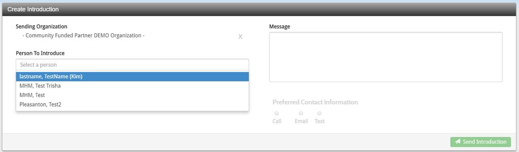 Then select the Person To Introduce. This drop-down list is populated from your Client List.