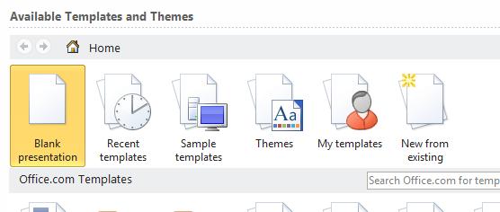 o The Templates section displays templates available on the computer.