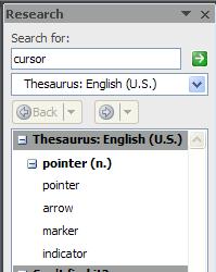 Thesaurus PowerPoint 2010 Right click on the desired word. Place the cursor over Synonyms and then click on the desired word.