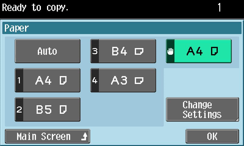 Using copy functions Touch the button for the bypass