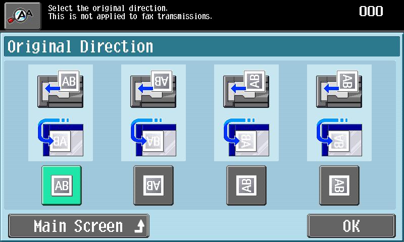 Touch the button for the desired orientation, and then touch [OK].