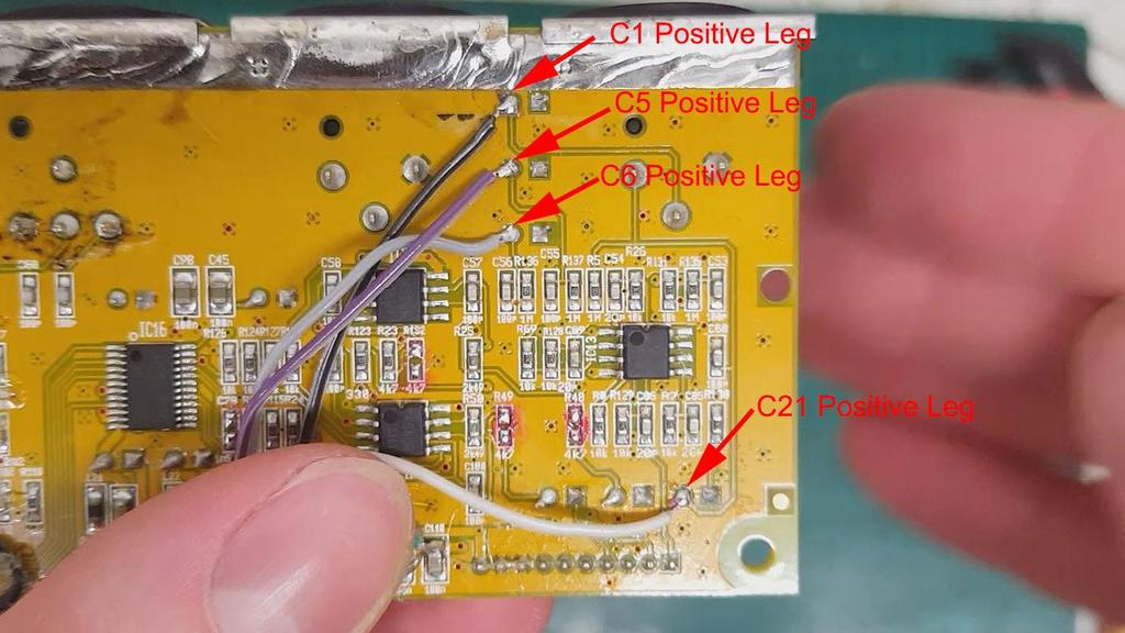 Capacitor marking is on the top of the main PCB.