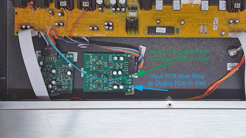 If you are only installing the Input upgrade, connect the Green and Blue wires as shown. If you are installing the Input and Output upgrades together, proceed below.