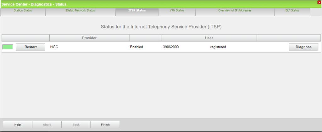 need. Select ITSP Status tag to check status of SIP trunk, green color means in