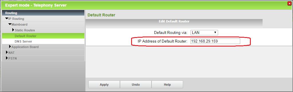 The IP address of default gateway (field #3 in SIP Router Acceptance Form) can be reviewed in Expert
