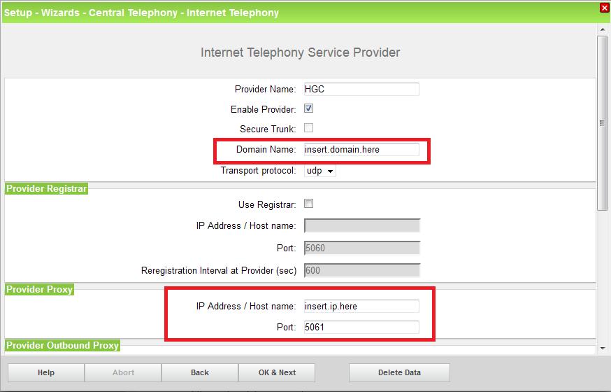 Click on [Edit] With reference to trunk configuration data that provided by HGC to fill in Domain Name and IP Address