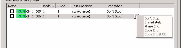 Stopping Tests Specify the timing individually on each channel. 1 2 3 Click the channel to specify the stop period.