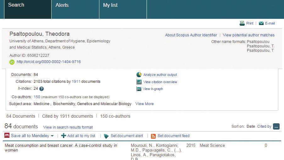 View Citation Overview on Author Profile The same display option is available at the Scopus author profiles: Author name, Affiliation, Name, Country, Document type, and