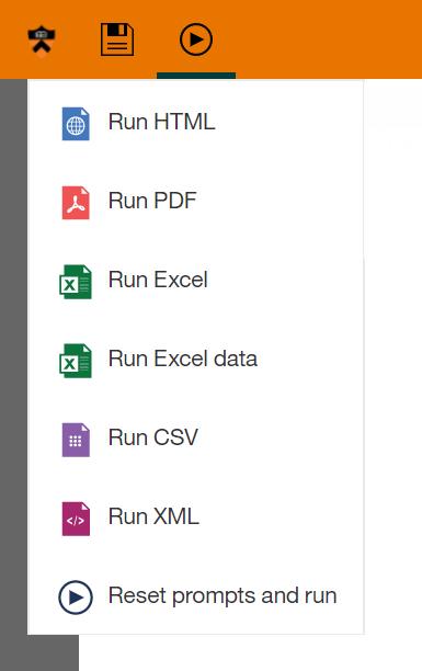 36 After you have run a report to HTML you can change the format of the output by selecting the Run button on the application toolbar.