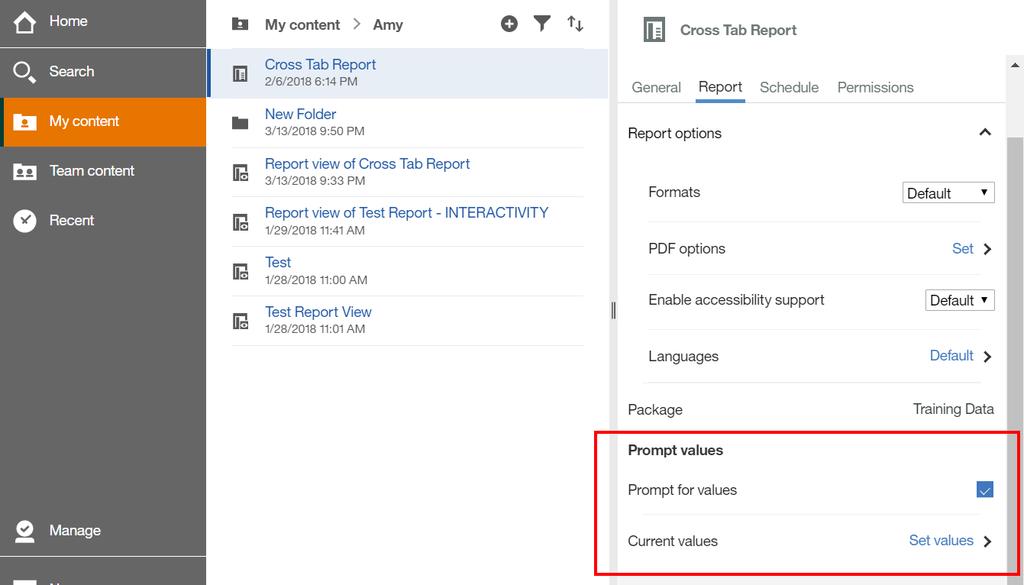 41 To change prompt values for a report: Go to the Properties of the Report