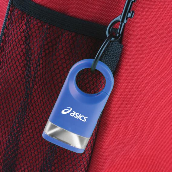 Carabiner hanging function and slide power switch.