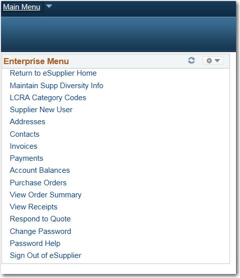 Navigation panel (Enterprise Menu) to the left, or, Main Menu drop down in the top left corner These