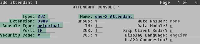 5.2. Add Attendant Use the add attendant n command, where n is an available attendant position in Communication Manager. The Type field is set to 302 for IP consoles.