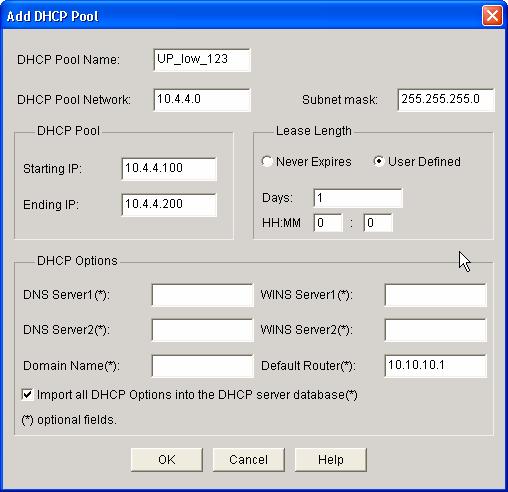 The IP addresses that the DHCP server assigns are drawn from a common pool that you configure by specifying the starting and ending IP addresses in