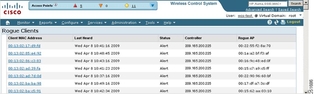 Chapter 3 Interpreting the Security Tab For a summary of existing events and the security state of the network, click the Security tab from the WCS home page.
