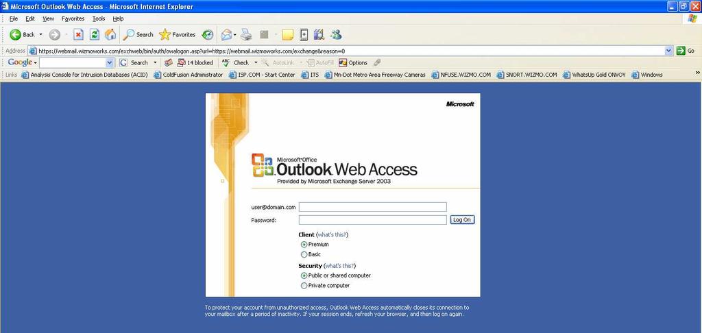 Accessing Email through a Web Browser Open your web browser to http://webmail.wizmoworks.com.