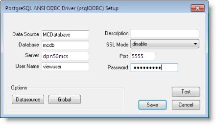 In the PostSQL ODBC Driver (psqlodbc) Setup dialog box, complete the following settings: a.
