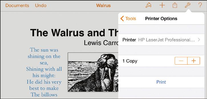 See Printing from Your ipad in Chapter 18 to set up AirPrint. 11 You can select a range of pages to print. 12 You can also select the number of copies.