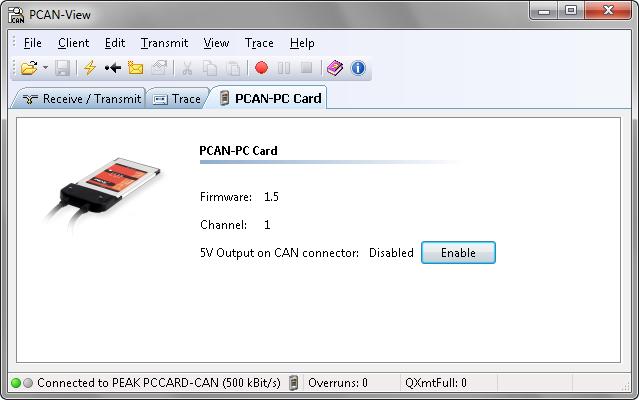 5.1.3 PCAN-PC Card Tab Figure 9: PCAN-PC Card Tab On the PCAN-PC Card tab the 5-Volts supply on pin 1 of the D-Sub CAN connector is enabled or disabled.