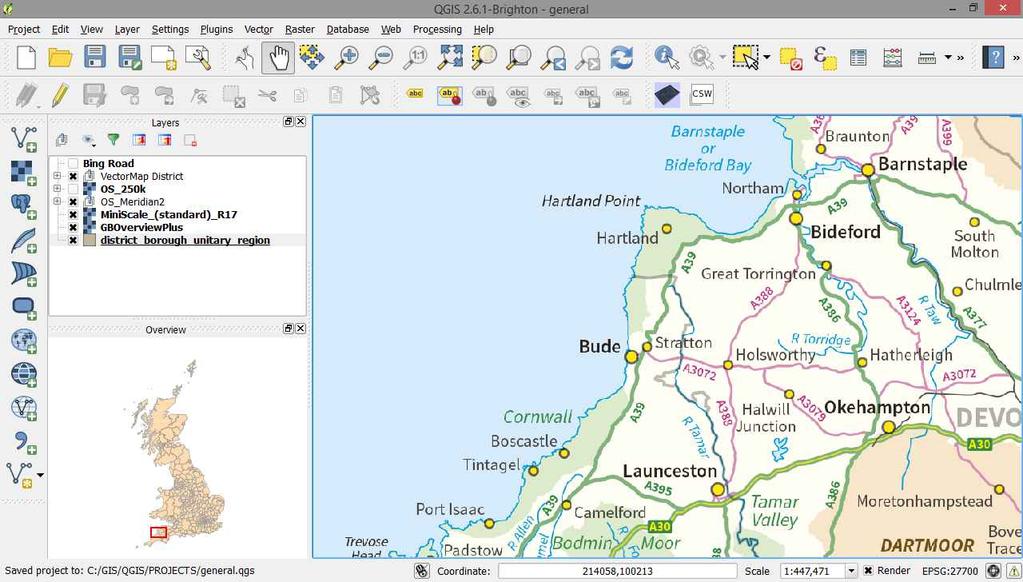 3: The QGIS user interface 11 22 33 44 55 (1) MENU BAR provides access to all the functions and plugins (2) TOOLBARS provides a single click to common