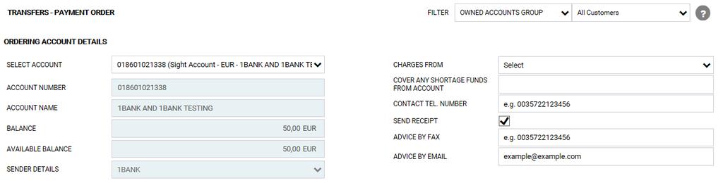 Transfer & Payments > Payment Order With the Payment Order function you can transfer funds, in any currency, to beneficiaries in Cyprus and abroad (SWIFT or SEPA).