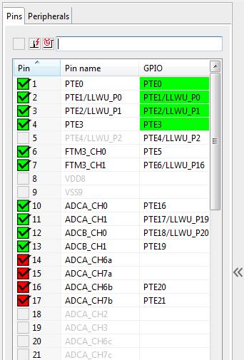 Show only pins with interrupt capability Show only pins with wake-up capability Chapter 4 Pins Tool Show only routed pins Figure 4-15. Filtering Controls Type any text to search across the table.