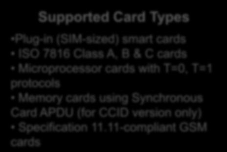 11-compliant GSM cards Certifications/Compliance ISO 7816,