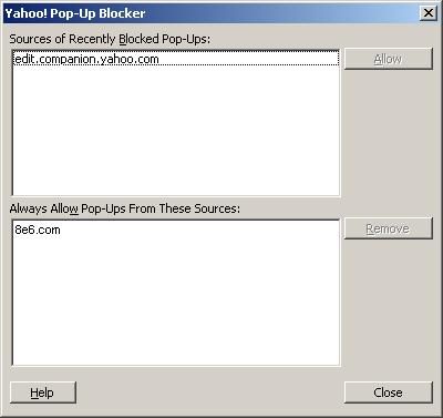 APPENDICES SECTION APPENDIX A 2. Choose Always Allow Pop-Ups From to open the Yahoo! Pop-Up Blocker dialog box: Fig. A-2 Allow pop-ups from source 3.