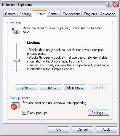 APPENDICES SECTION APPENDIX A Windows XP SP2 Pop-up Blocker This sub-section provides information on setting up pop-up blocking and disabling pop-up blocking in Windows XP SP2.