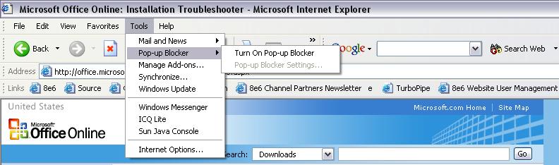 APPENDICES SECTION APPENDIX A Use the IE Toolbar In the IE browser, go to the toolbar and select Tools > Popup Blocker > Turn On Pop-up Blocker: Fig.