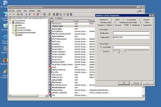 APPENDICES SECTION APPENDIX B Fig. B-5 Properties dialog box, Active Directory Users folder 3. In the Properties dialog box, click the Profile tab to display its contents. 4.