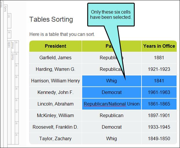 If you want to sort only certain rows in the table, select those rows so that they are highlighted.