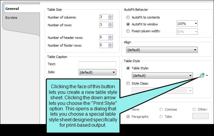 If you do not yet have a table stylesheet that you want to use, click the face of this button to open the Select Table Style Template dialog. This lets you create new table stylesheet.