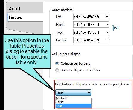 HOW TO HIDE TABLE BOTTOM BORDERS LOCALLY IN THE PROPERTIES DIALOG 1. Open the content file (e.g., topic, snippet). 2. Click inside the table. 3.