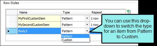 Type Select a type for the item. Most of the time you will probably want to use the Pattern type.