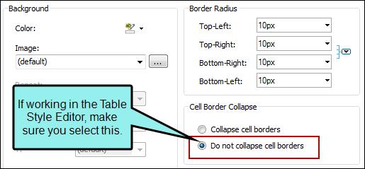 First, you must set the border-collapse property to "separate" (in a regular