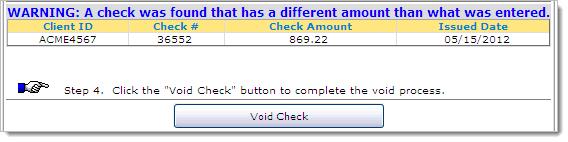 Enter at least the Check Number and Issued Date, and then click Find Matching Check.