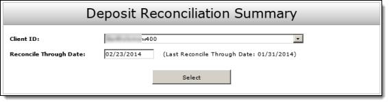 account. 3. Enter the Reconcile Through Date, then click Select.