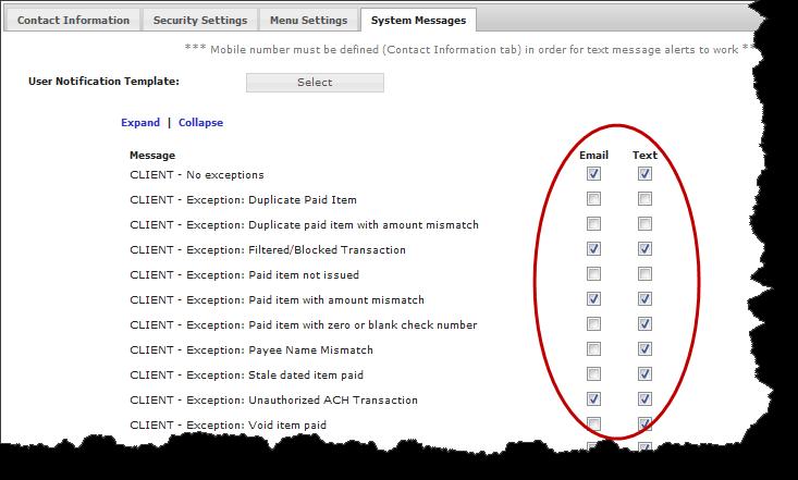 11. Click the System Messages tab and select the system-generated e-mail messages the user should receive, such as exceptions.