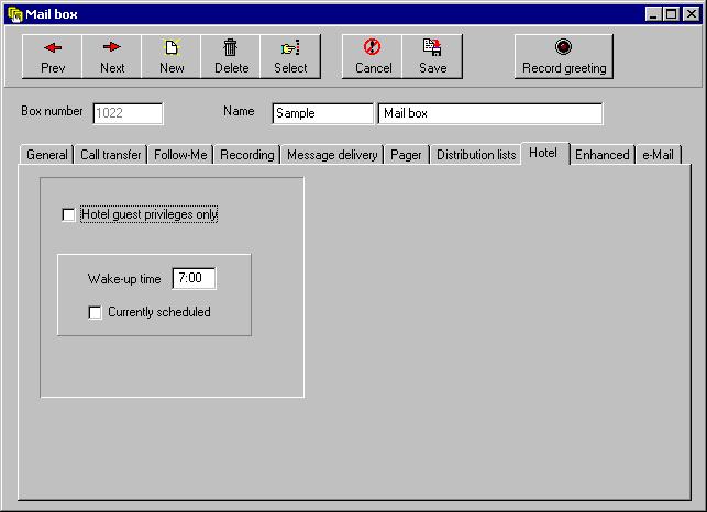 Using the PC to Perform Supervisor Functions 3.1.7 SETTING UP HOTEL FEATURE Interchange allows you to set up the hotel feature per mailbox owner.