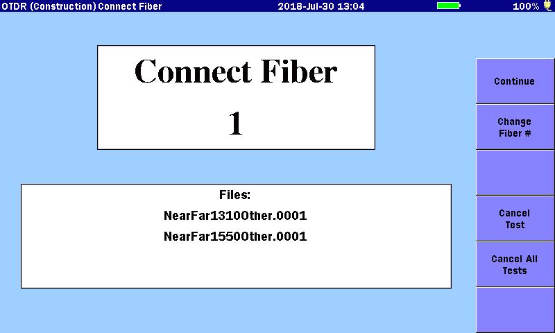 3. Connect the fiber under test to the ACCESS Master and touch Continue to start a