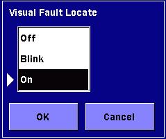 VFL (Visual Fault Locate) When a VFL optical is installed to the ACCESS Master, pressing VFL displays the