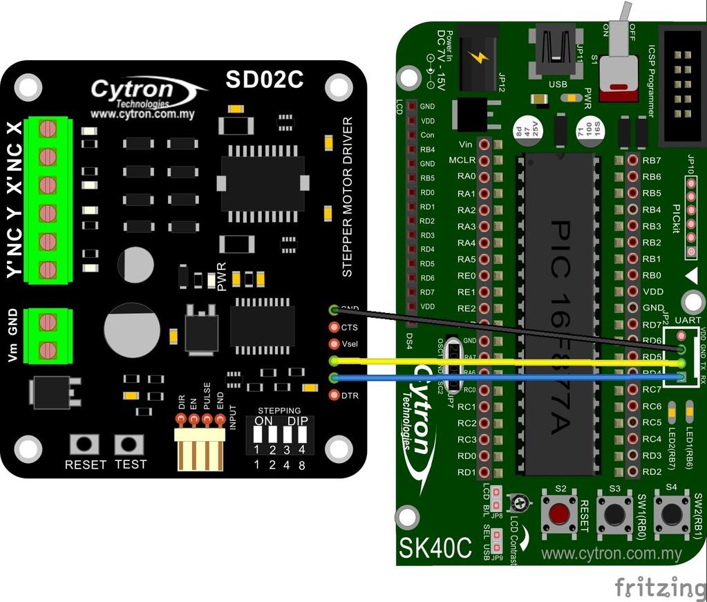 5.4 Connecting to Microcontroller through UART A new feature for SD02C is the UART interface for easier communication between a host (user s circuit or PC) and SD02C.